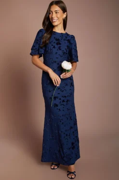 Robe De Demoiselle D'honneur En Mesh Dévoré À Manches Papillon