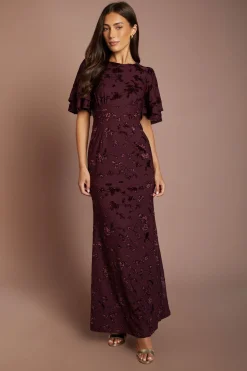 Robe De Demoiselle D'honneur En Mesh Dévoré À Manches Ange