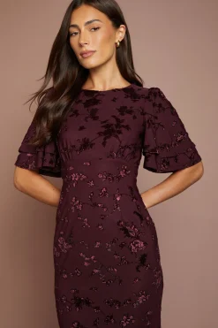Robe De Demoiselle D'honneur En Mesh Dévoré À Manches Ange