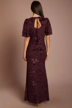 Robe De Demoiselle D'honneur En Mesh Dévoré À Manches Ange