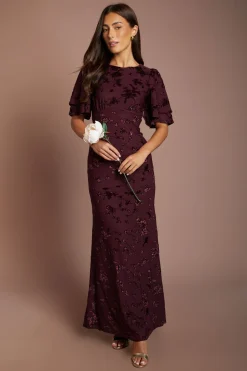 Robe De Demoiselle D'honneur En Mesh Dévoré À Manches Ange