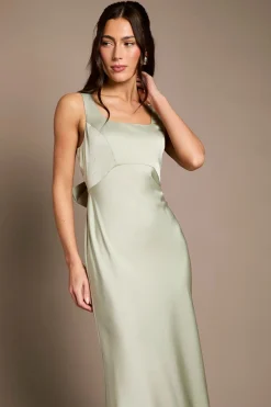 Robe de Demoiselle d'Honneur en Satin et Crêpe à Encolure Carrée avec Nœud au Dos