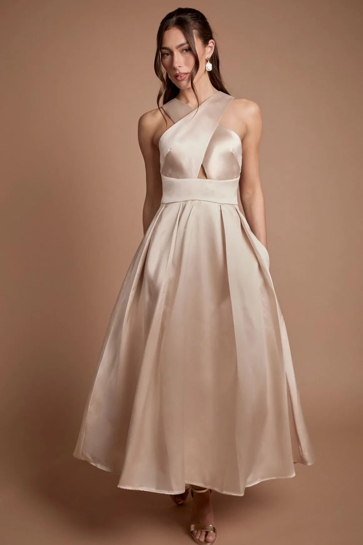 Robe de Demoiselle d'Honneur en Sergé à Col Croisé