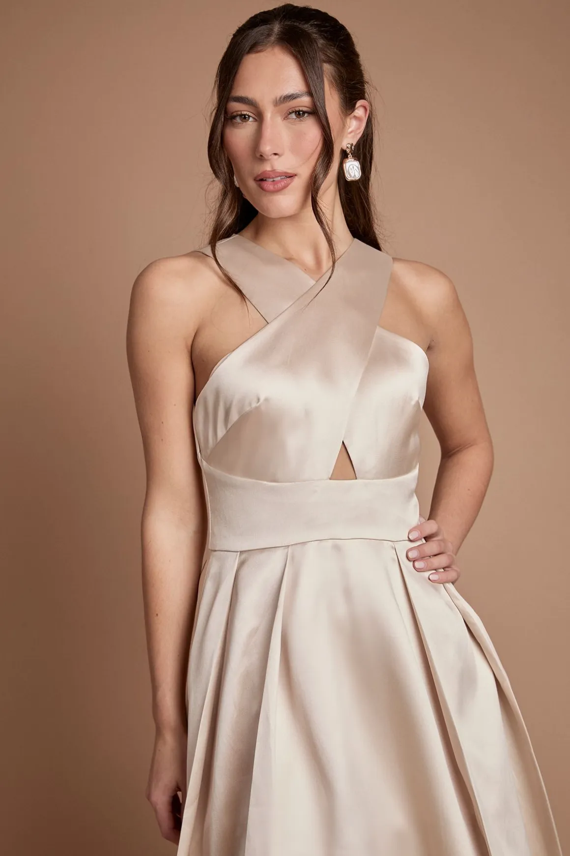 Robe de Demoiselle d'Honneur en Sergé à Col Croisé