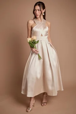 Robe de Demoiselle d'Honneur en Sergé à Col Croisé