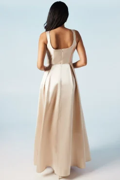 Robe de Demoiselle d'Honneur en Sergé à Col Rond et Jupe Ample