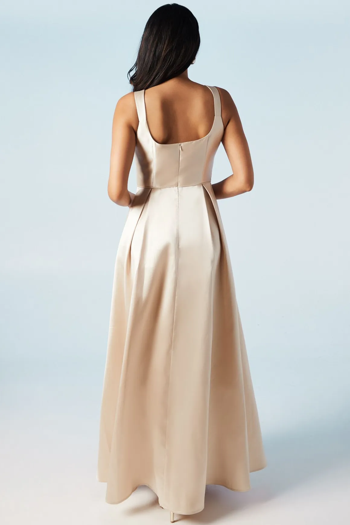 Robe de Demoiselle d'Honneur en Sergé à Col Rond et Jupe Ample