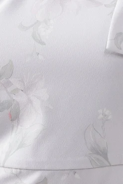 Robe de Demoiselle d'Honneur Imprimée à Nœud et Épaule Dénudée