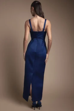 Robe de Demoiselle d'Honneur Longue à Décolleté Cœur avec Nœud Devant et Bretelles Amovibles
