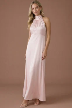 Oasis Robe De Demoiselle D'honneur Longue En Satin Rose Poudré À Encolure Américaine<Femme Robes Demoiselles D'Honneur|Satin Et Dentelle