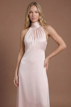 Oasis Robe De Demoiselle D'honneur Longue En Satin Rose Poudré À Encolure Américaine<Femme Robes Demoiselles D'Honneur|Satin Et Dentelle