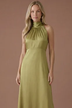 Robe De Demoiselle D'honneur Longue Dos Nu En Satin Olive