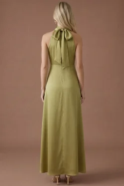 Robe De Demoiselle D'honneur Longue Dos Nu En Satin Olive