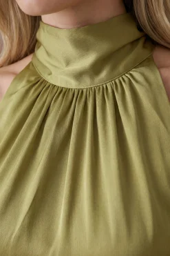 Robe De Demoiselle D'honneur Longue Dos Nu En Satin Olive