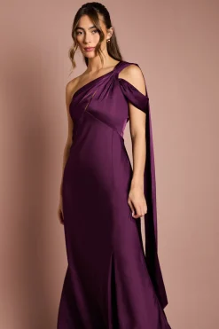 Robe de Demoiselle d'Honneur Longue en Satin à Une Épaule avec Queue de Poisson et Détail Drapé