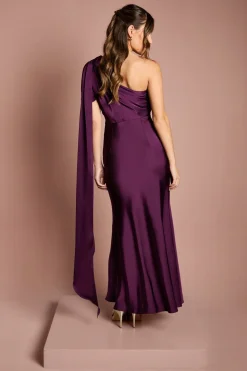 Robe de Demoiselle d'Honneur Longue en Satin à Une Épaule avec Queue de Poisson et Détail Drapé
