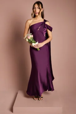Robe de Demoiselle d'Honneur Longue en Satin à Une Épaule avec Queue de Poisson et Détail Drapé
