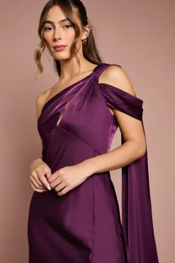 Robe de Demoiselle d'Honneur Longue en Satin à Une Épaule avec Queue de Poisson et Détail Drapé