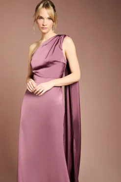 Robe de Demoiselle d'Honneur Longue en Satin à Une Épaule avec Drapé Coast Honoured