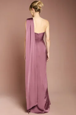 Robe de Demoiselle d'Honneur Longue en Satin à Une Épaule avec Drapé Coast Honoured
