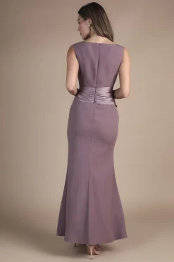 Robe de Demoiselle d'Honneur Longue sans Manches à Col Rond avec Ceinture