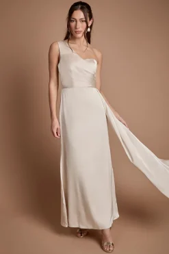 Robe de Demoiselle d'Honneur Longue à Une Épaule avec Corsage Croisé