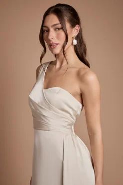 Robe de Demoiselle d'Honneur Longue à Une Épaule avec Corsage Croisé