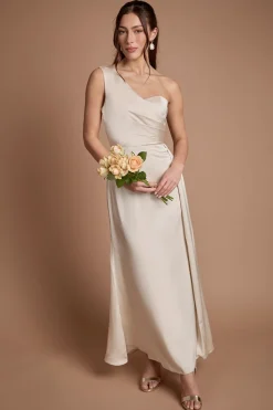 Robe de Demoiselle d'Honneur Longue à Une Épaule avec Corsage Croisé