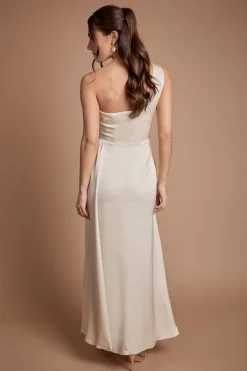 Robe de Demoiselle d'Honneur Longue à Une Épaule avec Corsage Croisé