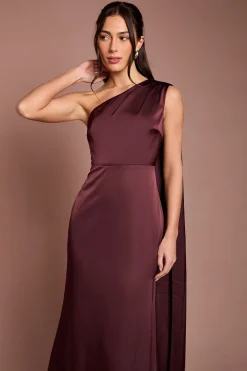 Robe de Demoiselle d'Honneur Longue en Satin Coast Honoured Petite à Une Épaule Drapée