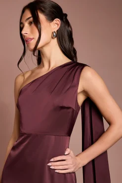 Robe de Demoiselle d'Honneur Longue en Satin Coast Honoured Petite à Une Épaule Drapée