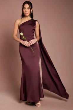 Robe de Demoiselle d'Honneur Longue en Satin Coast Honoured Petite à Une Épaule Drapée