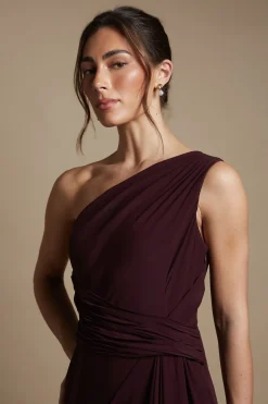 Robe de Demoiselle d'Honneur Longue à Une Épaule avec Ceinture