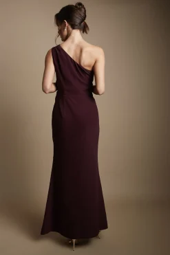 Robe de Demoiselle d'Honneur Longue à Une Épaule avec Ceinture