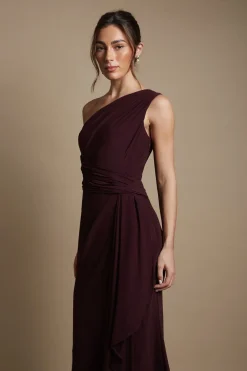 Robe de Demoiselle d'Honneur Longue à Une Épaule avec Ceinture