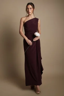 Robe de Demoiselle d'Honneur Longue à Une Épaule avec Ceinture