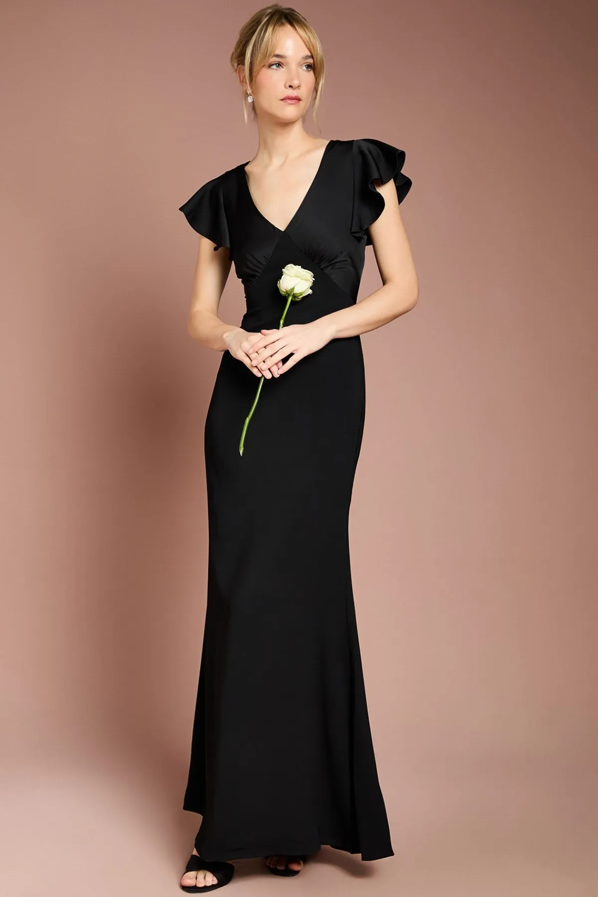 Coast Robe de Demoiselle d'Honneur Longue en Satin Honoured à Col V et Manches Courtes Angel<Femme Robes Demoiselles D'Honneur|Satin Et Dentelle