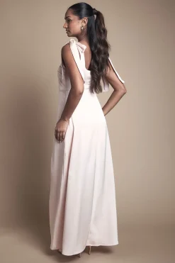 Robe de Demoiselle d'Honneur Mi-Longue en Satin à Épaules Nouées