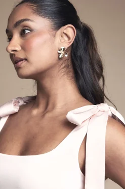 Robe de Demoiselle d'Honneur Mi-Longue en Satin à Épaules Nouées