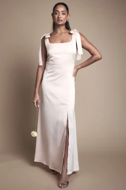 Robe de Demoiselle d'Honneur Mi-Longue en Satin à Épaules Nouées