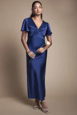 Oasis Robe de Demoiselle d'Honneur Mi-Longue en Satin à Manches Papillon et Drapé Croisé<Femme Robes Demoiselles D'Honneur|Robes Mi-Longues