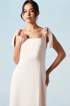 Oasis Robe de Demoiselle d'Honneur Mi-Longue Satinée à Épaules Nouées Petite Taille<Femme Robes Demoiselles D'Honneur|Robes Mi-Longues