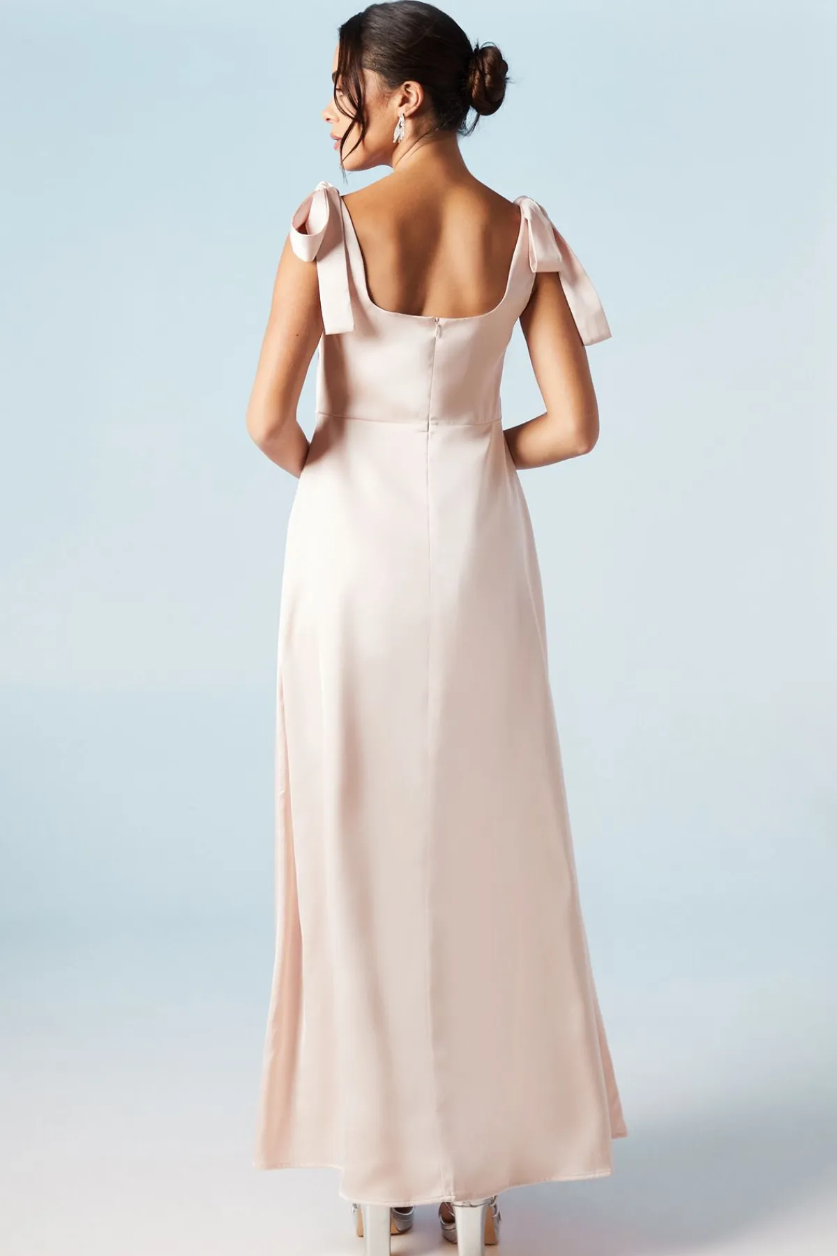Oasis Robe de Demoiselle d'Honneur Mi-Longue Satinée à Épaules Nouées Petite Taille<Femme Robes Demoiselles D'Honneur|Robes Mi-Longues