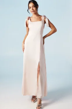 Oasis Robe de Demoiselle d'Honneur Mi-Longue Satinée à Épaules Nouées Petite Taille<Femme Robes Demoiselles D'Honneur|Robes Mi-Longues