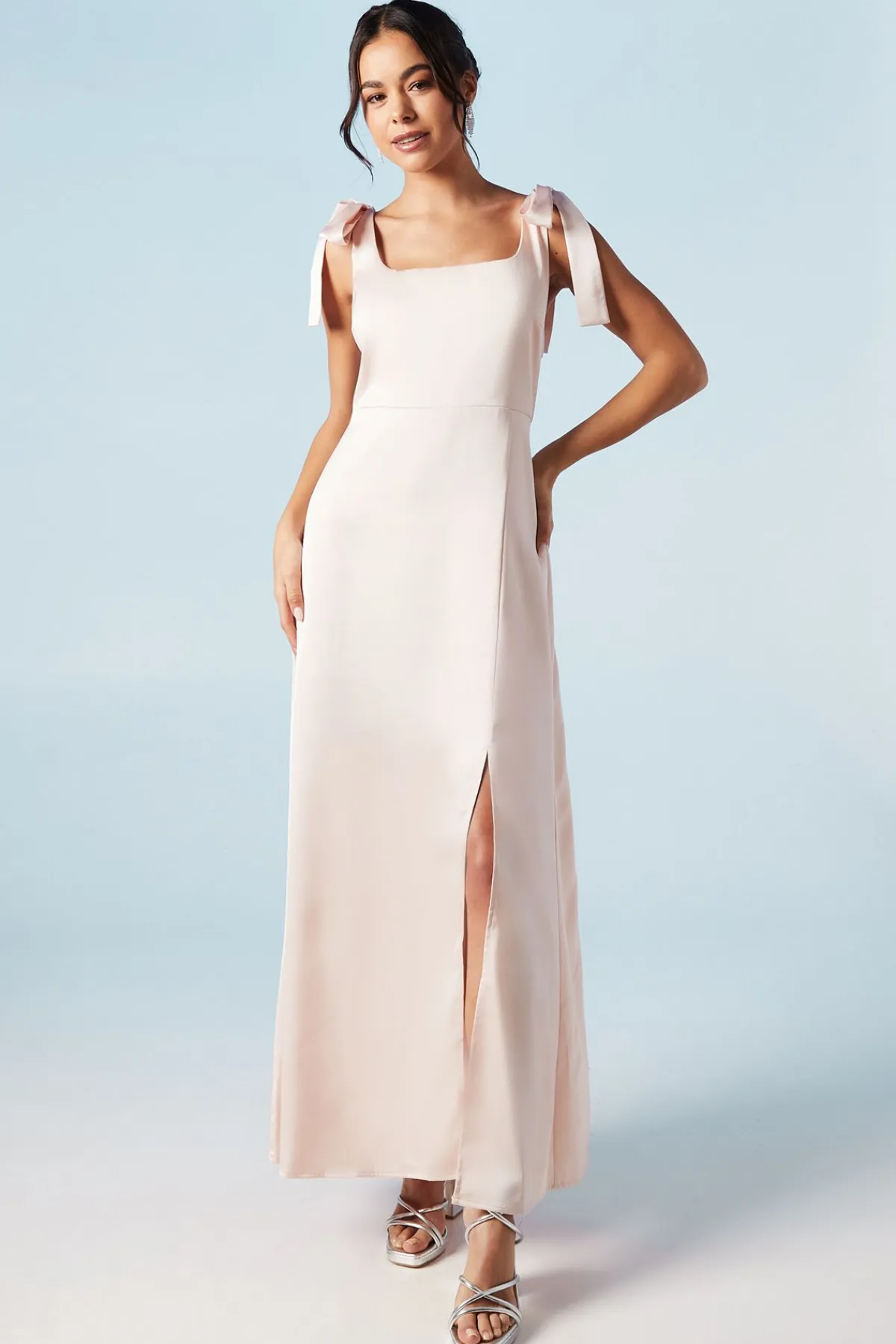 Oasis Robe de Demoiselle d'Honneur Mi-Longue Satinée à Épaules Nouées Petite Taille<Femme Robes Demoiselles D'Honneur|Robes Mi-Longues