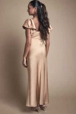 Robe de Demoiselle d'Honneur à Manches Ange et Détail Torsadé Devant