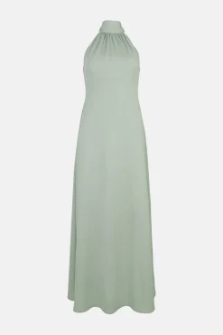 Robe de Demoiselle d'Honneur Mi-Longue en Satin à Col Licou
