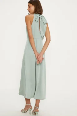 Robe de Demoiselle d'Honneur Mi-Longue en Satin à Col Licou