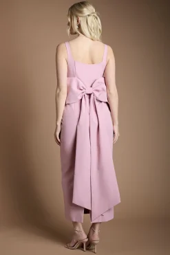 Robe de Demoiselle d'Honneur Mi-Longue Sans Manches à Encolure Carrée avec Nœud au Dos