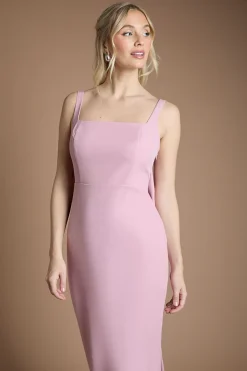 Robe de Demoiselle d'Honneur Mi-Longue Sans Manches à Encolure Carrée avec Nœud au Dos